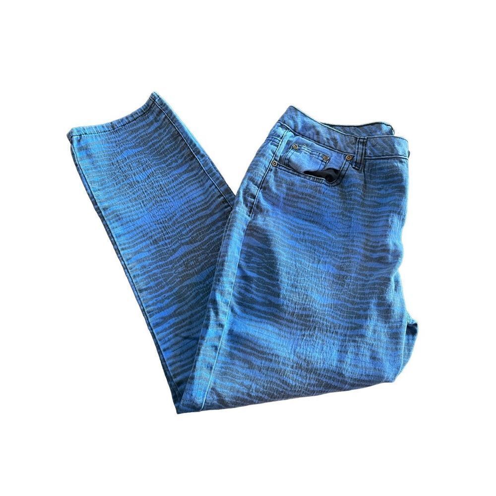 DG2 Diane Gilman Women Denim Pants Stretch Jeans Zebra Print Cutout Blue Size 12